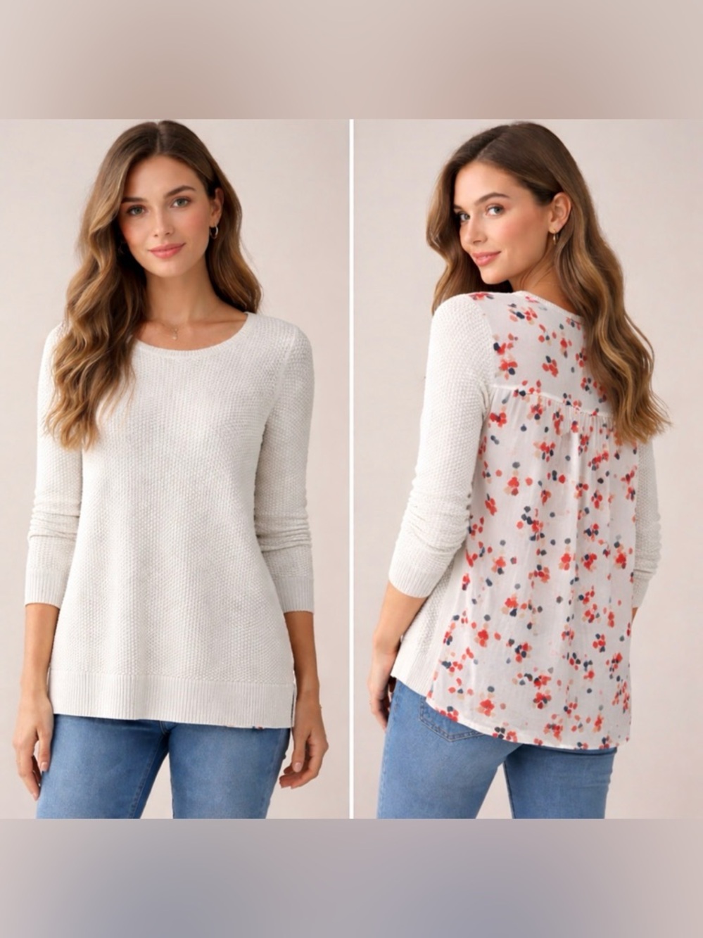 LOFT Cream Sweater with Red Floral Back